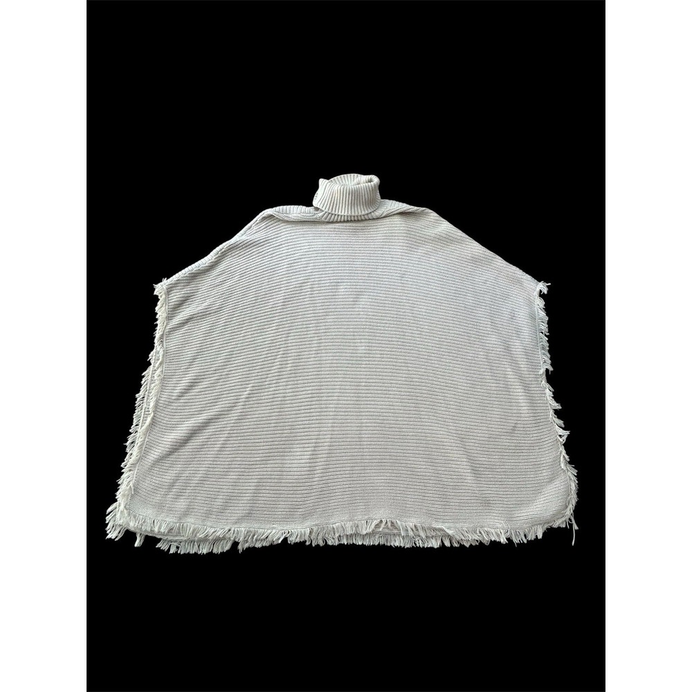 525 America Ivory Fringe Turtleneck Poncho Sweater M/L Cotton Knit Boho Chic - Picture 3 of 5